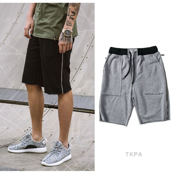 

tkpa mens sports shorts summer terry grey black side zippers design elastic waits shorts casual shorts, White;black