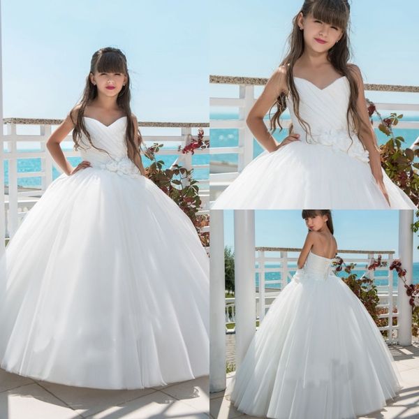 

2019 flower girl dresses for beach weddings strapless backless ball gown first communion dress with appliques ivory girls party gowns, White;blue