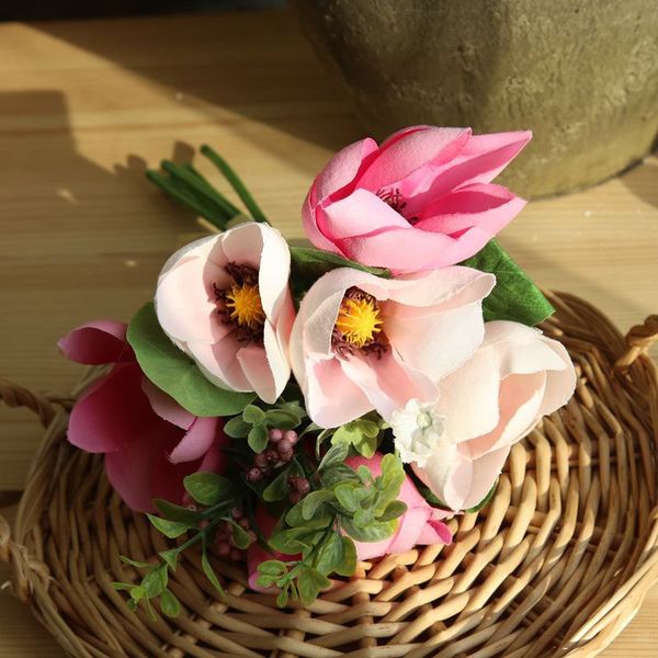 

10 pcs artificial magnolia silk 6 flower heads camellia magnolia daisy bouquet room wedding decor flower bush 2018 sale