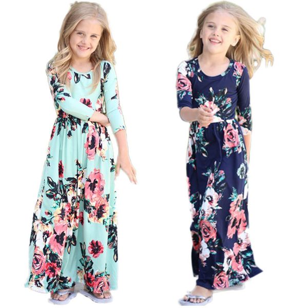 

bohemian long dress for girls beach tunic girl dress floral kids dresses children party costume princess clothing y1891309, Red;yellow