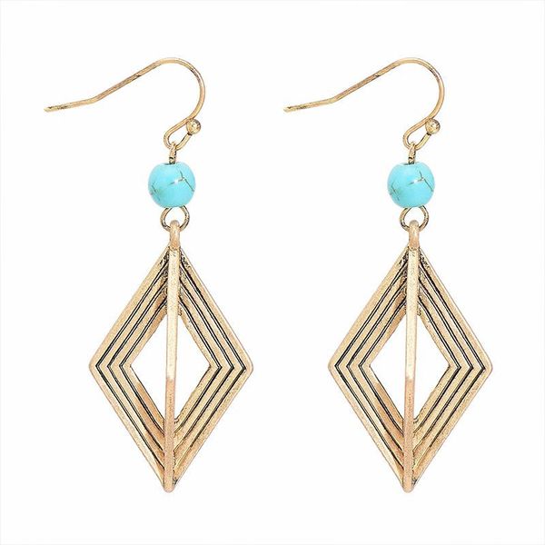 

handmade tibet tibetan earrings artistic vintage delicate hand-made turquoise gold plated geometric pendant dangle unique women jewelry