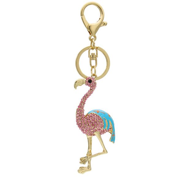 Bonito 3D Rhinestone Flamingo Chaveiros Para As Mulheres Stereoscopic Metal Car Chave Anéis Meninas Mochila Pingente de carro