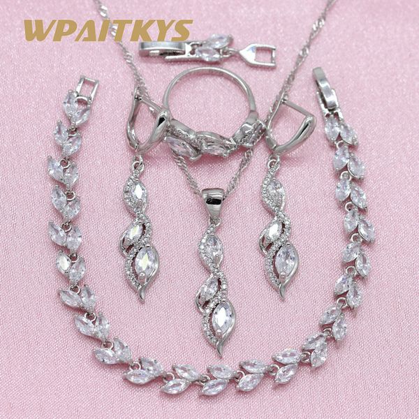 

925 silver jewelry sets for women wedding white cubic zirconia earring pendant necklace ring bracelet jewelry box