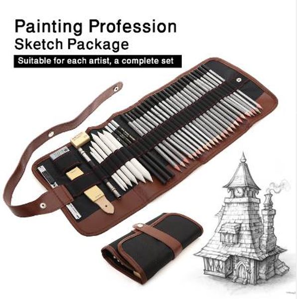 39pcs Sketch Set matita Set da disegno professionale Set da disegno Matita in legno Sacchetti di matita per imbianchini Studenti d'arte
