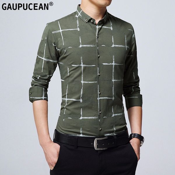 

men formal shirt business 97% cotton 3% spandex easy care soft plaid green white male quality casual long sleeve man shirts, White;black