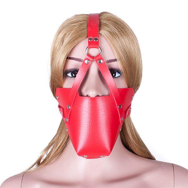 

red pu leather head harness restraint open mouth with muzzle in game mask gag ball bondage toys erotic products itjwq