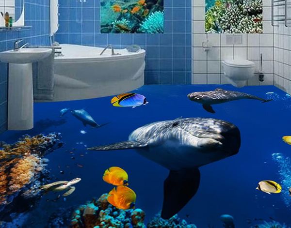 

3d настил декор картины водонепроницаемый обои подводный мир дельфин коралловые гостиная ванная комната пол