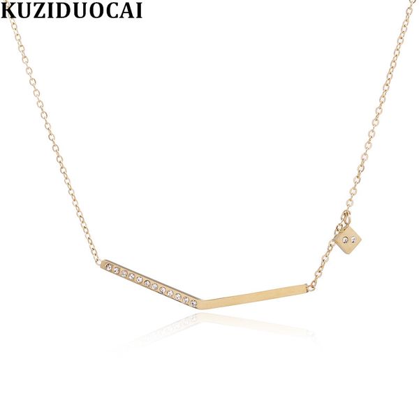 

kuziduocai 2018 new fashion jewelry v shape zircon titanium stainless steel choker necklaces pendants for women colar kolye n-93, Black