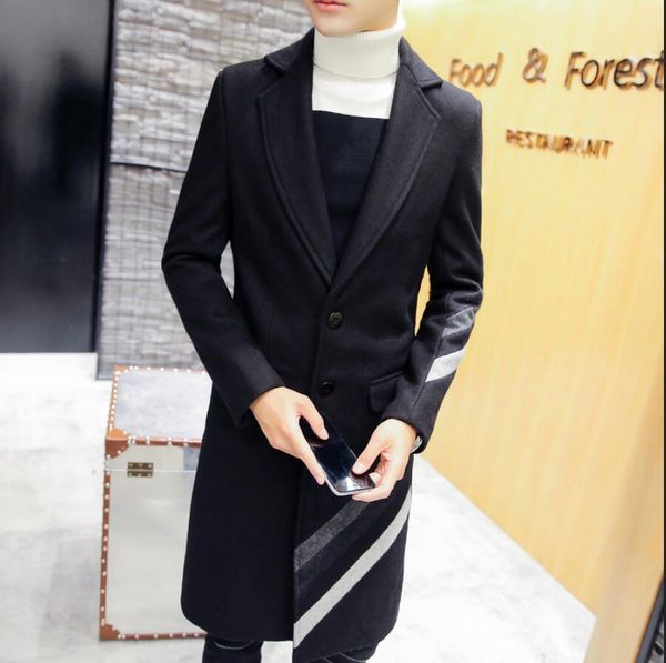 

wholesale- winter medium-long 2017 trench coat male fashion slim long paragraph ultra wool coat men outerwear -3xl, Tan;black