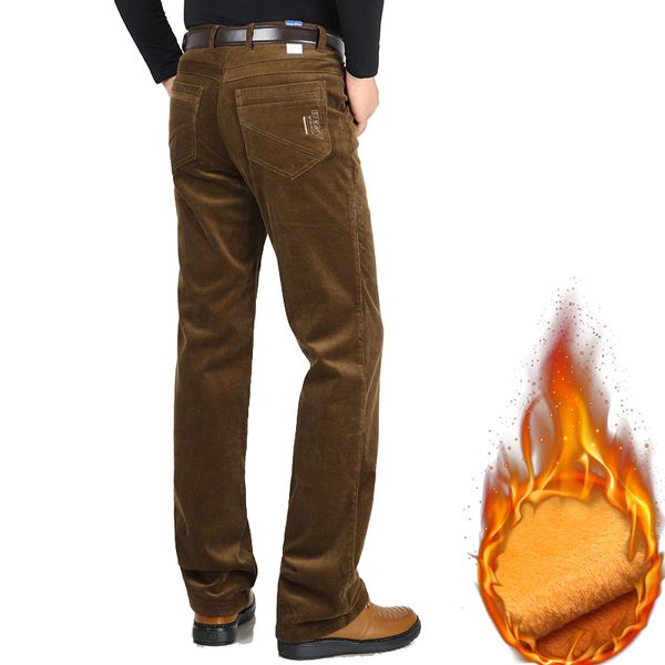 

winter new men casual sweat pants brand velvet thicken corduroy pants fleece stretch slacks high waist loose warm men's trousers, Black
