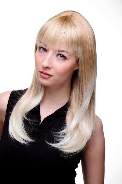 

women's wig scandinavian pale blonde fringe long approx. 19 11/16in 3114-27t613, Black;brown