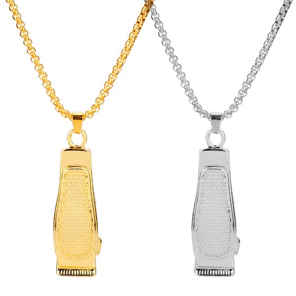 

mqchun men's barber pendant necklace stainless steel fashion haircut razor shaver silver gold necklace for men box chain