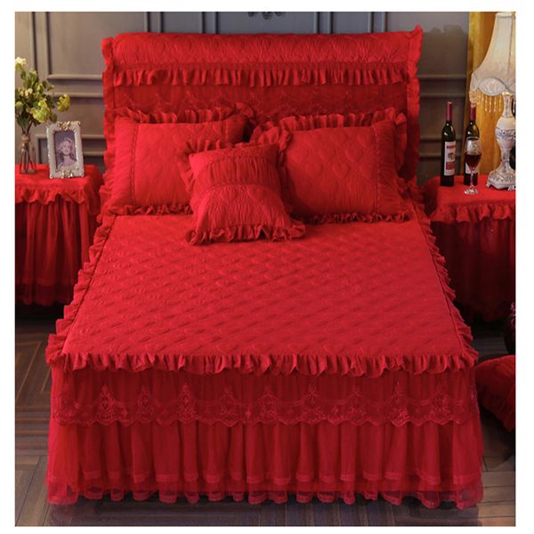

expres shipping princess lace sheets lace bedskirt bed mattress cover warm quilted padded bedcover