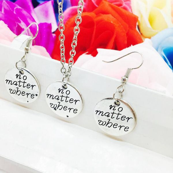 

горячие популярные старинное серебро нет материи, где tag подвески ожерелье серьги набор мода творческий женщины ювелирные изделия аксессуар, Silver