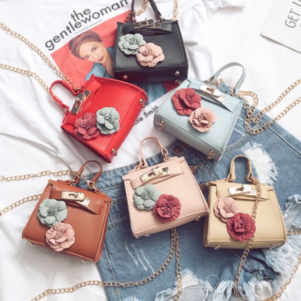 

new children's handbags pu leather flowers handbag 2018 girl's purse mini girl shoulder bag kids fashion accessories giveaway gift, Black