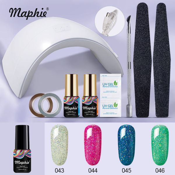 

maphie 12pcs/lot nail art gel set 36w 9sd led lamp nail dryer 4 pcs uv gel polish manicure tools set base coat coat kit, Red;pink