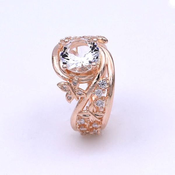 

elegant white round zircon women ring plated rose gold color charming butterfly shape wedding engagement ring bride jewelry anel, Golden;silver