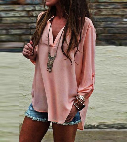 

v-neck long sleeves casual chiffon blouse, White