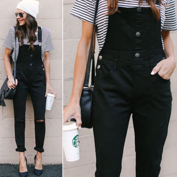 

fashion women denim jeans rompers pants overalls straps jumpsuit rompers black trousers, Black;white