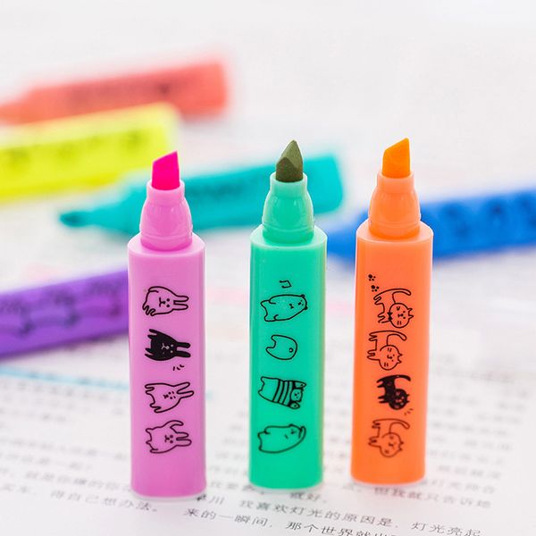 

kawaii candy color mini kitty cat highlighter pen set hilighter light scribble cute liquid chalk art pastel mark japanese 1m803, Black;red