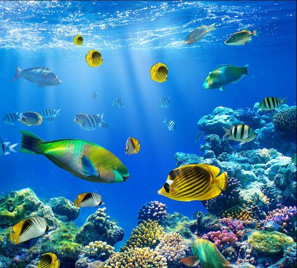 

underwater world coral fish three-dimensional floor wall papers home decor for kids
