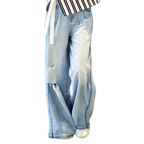 

hole jeans for women high waist vintage plus size maxi pants female 2018 spring summer fashion casual clothing, Blue