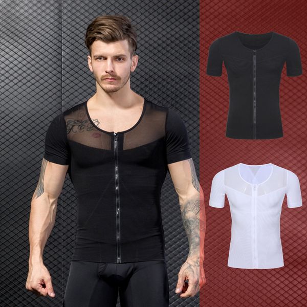 

men's t shirt shaper slimming belt belly vest waist trainer posture corrector men compression shirts underwear body shaper top, Black;brown