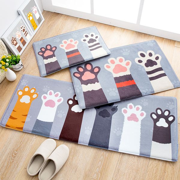 

flannel cartoon doormat bathroom floor mats anti-slip water absorption door mat cute cat claw kitchen carpet tapete bedroom rug