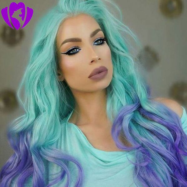Hotselling Blue Ombre Purple Lace Front Wigs Synthetic Hair Body