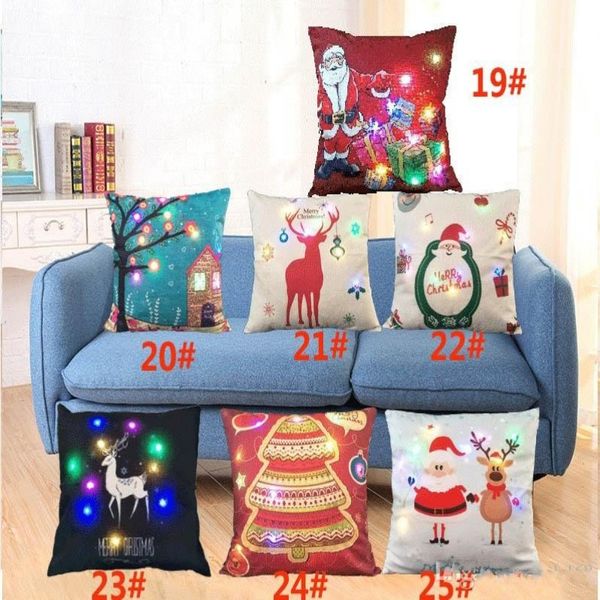 

luminous christmas cushion cover led light throw pillow covers for sofa home car xmas decorative deer santa claus pillow case