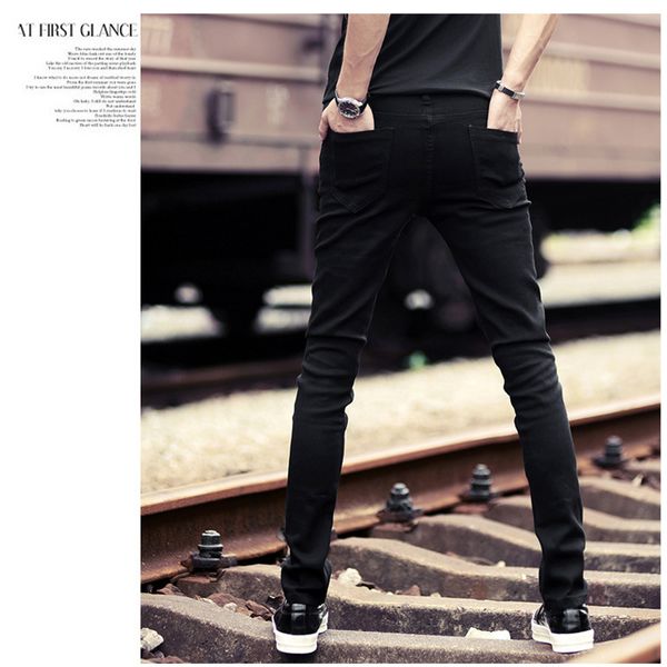 

Distressed Slim Denim Jeans Men Designer Black Stretch Casual Pencil Pants Spring Male Elastic Fit Business Trousers Pants Vaqueros Hombre