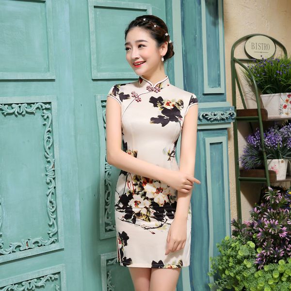 

elegant women cheongsam vintage qipao short chinese dress female evening dress chinese traditional costume 18, Red