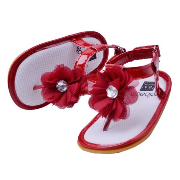 

girls summer lovely flower 6 colors newborn baby toddler sandals pu hook infant shoes sandals 0m-18m, Black;red
