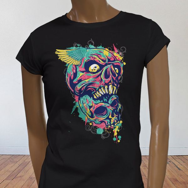 El Chapo Walking Dead Trippy Graffiti Flying Skull Womens Black Hoodie