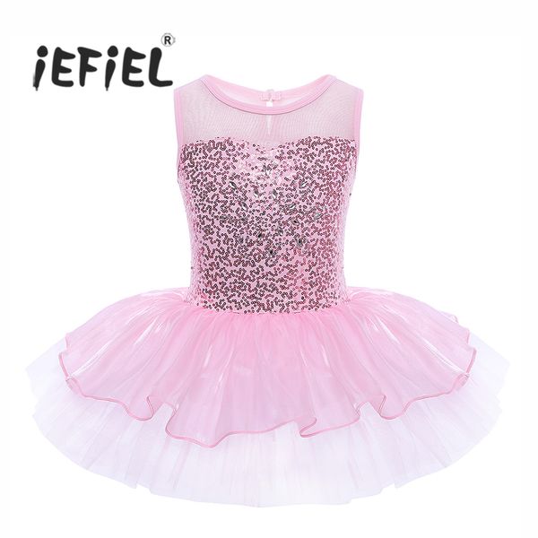 

iefiel girls sleeveless sequins formal ballet dance gymnastics leotard dress ballet dancer tutu for kids children's ballerina, Black;red