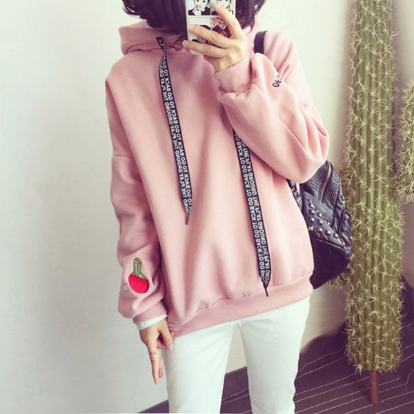 

casual women's hoodies long sleeve tie collar pullover hooded sweatshirt female women hoody jacket autumn fleece hoodies girls, Black