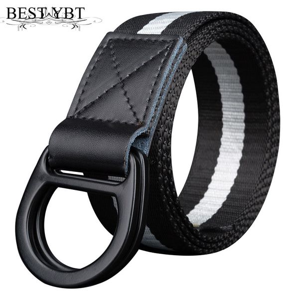 

ybt belt nylon alloy double ring buckle women belt cowboy outdoor sports fashion casual men, Black;brown