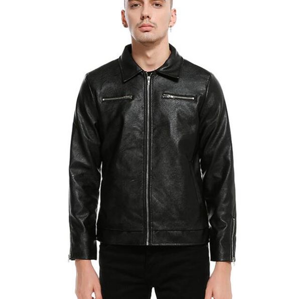 

мужская осень европейский и американский тонкий тенденция корейской версии бутик нагрудные двойной карман новая кожаная куртка / m-2xl, Black