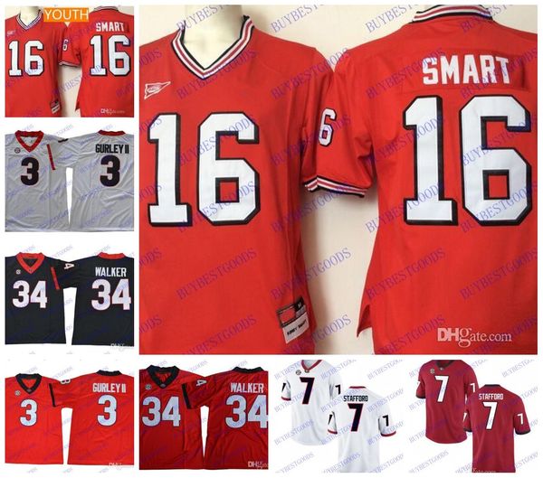 

ncaa georgia bulldogs coach #16 kirby smart 34 herschel walker vintage college football jerseys stitched, Black;red
