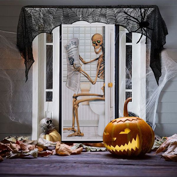 

halloween sticker decorations for glass window party skull bathroom door sticker skeleton restroom door cover wall decor scary hh7-1692