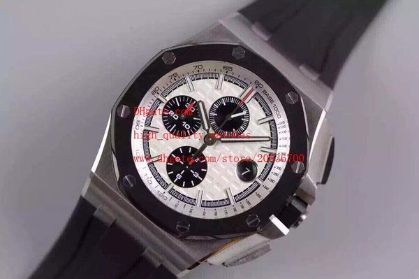 

luxury wristwatches 42mm rubber strap bands quartz movement chronograph white dial mens men's watch watches, Slivery;brown