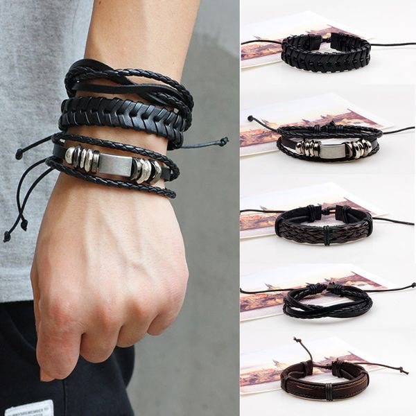 Pu Leather Braided Diy Men Black Brown Handmade Casual Bracelets Fashion Stylish Jewelry Accessories Support Fba Drop H233q Whole