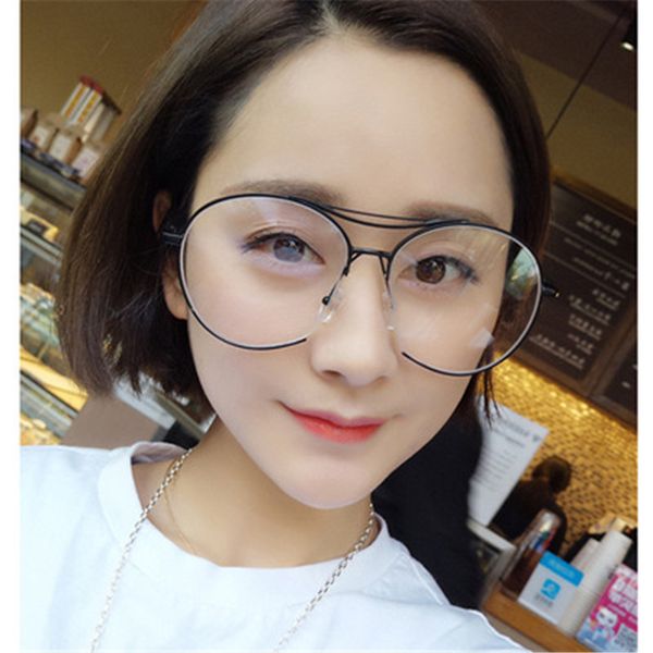 

fashion women oversized oval design glasses frame double beam frame for women metal eyeglasses optical glasses, Silver