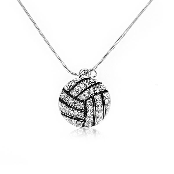 

1pc new fashion vintage silver plated alloy rhinestone crystal choker basketball volleyball pendant necklace sports jewelry