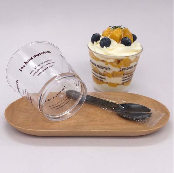 

plastic round dome lid tiramisu muffin cake cups with spoon clear home diy dessert baking tools