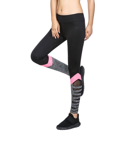 

ao sheng women fitness legging high waist cutout leggings new arrival new styles black color with side pink splice mesh