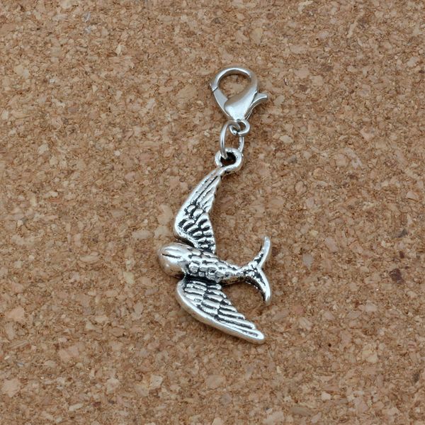 

mic 100pcs/lots antique silver cute little swallow bird charms bead with lobster clasp fit charm bracelet diy jewelry 10x43mm a-253b, Bronze;silver