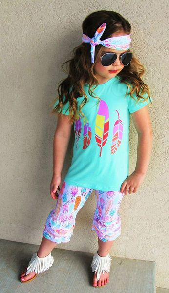 

kids clothing set letters tshirts pants headbands set fashion summer girl kids suits boutique clothes outfits by0122-12, White