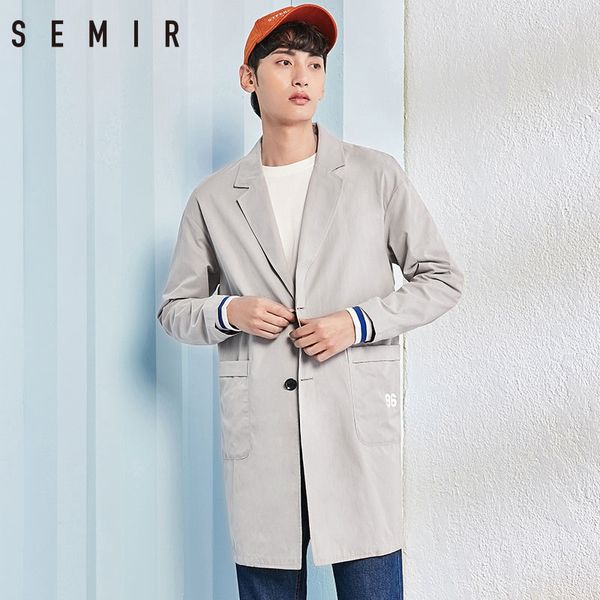 

semir windbreaker men 2018 autumn long thin coat korean fashion casual student clothes male coats youth men windbreaker, Tan;black