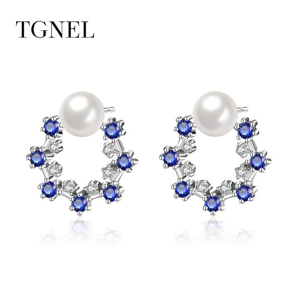 

tgnel s925 sterling silver stud earrings 2018 vintage pearl circle earring for women&girl silver color jewelry, Golden;silver
